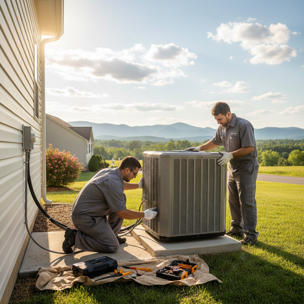 Air conditioning installation by ThermoSTAT Heating and Cooling technicians in Jacksboro, Campbell County TN.