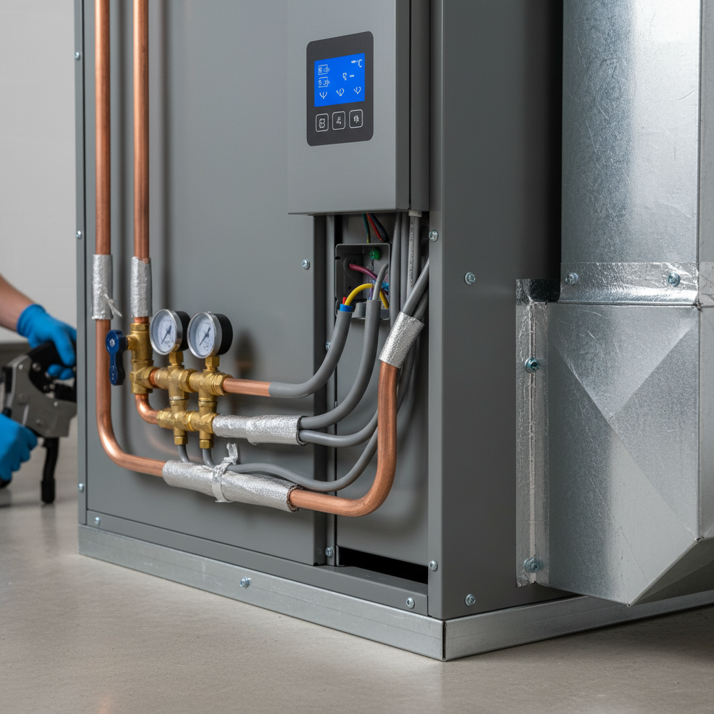 Close-up detail of new electric furnace installation hardware and meticulous craftsmanship by ThermoSTAT in Jacksboro, TN.