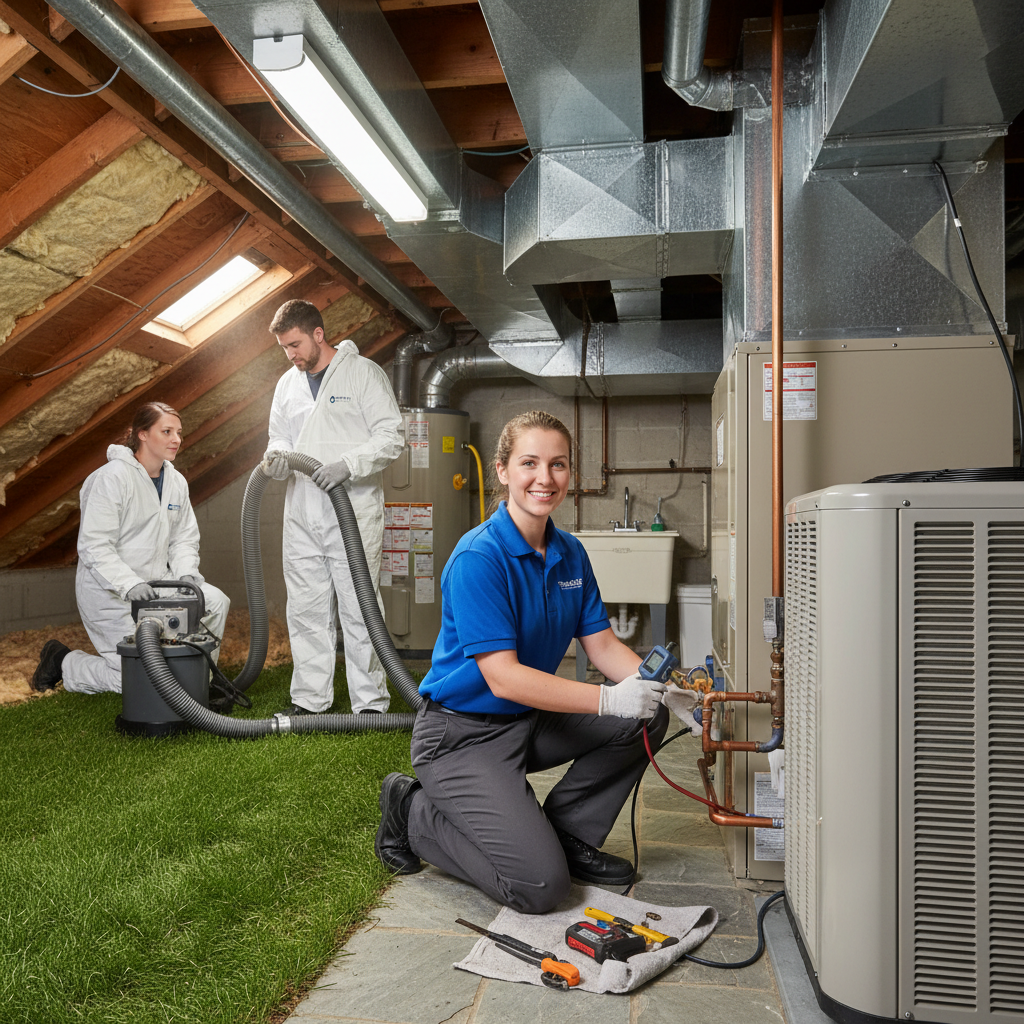 HVAC technician installing a new air conditioning unit in a LaFollette, TN home, ensuring efficient cooling.