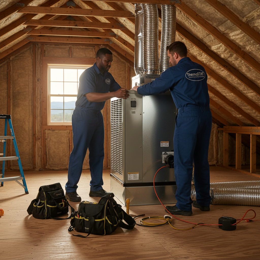 Professional HVAC installation of a new air handler in a Caryville, TN attic space.