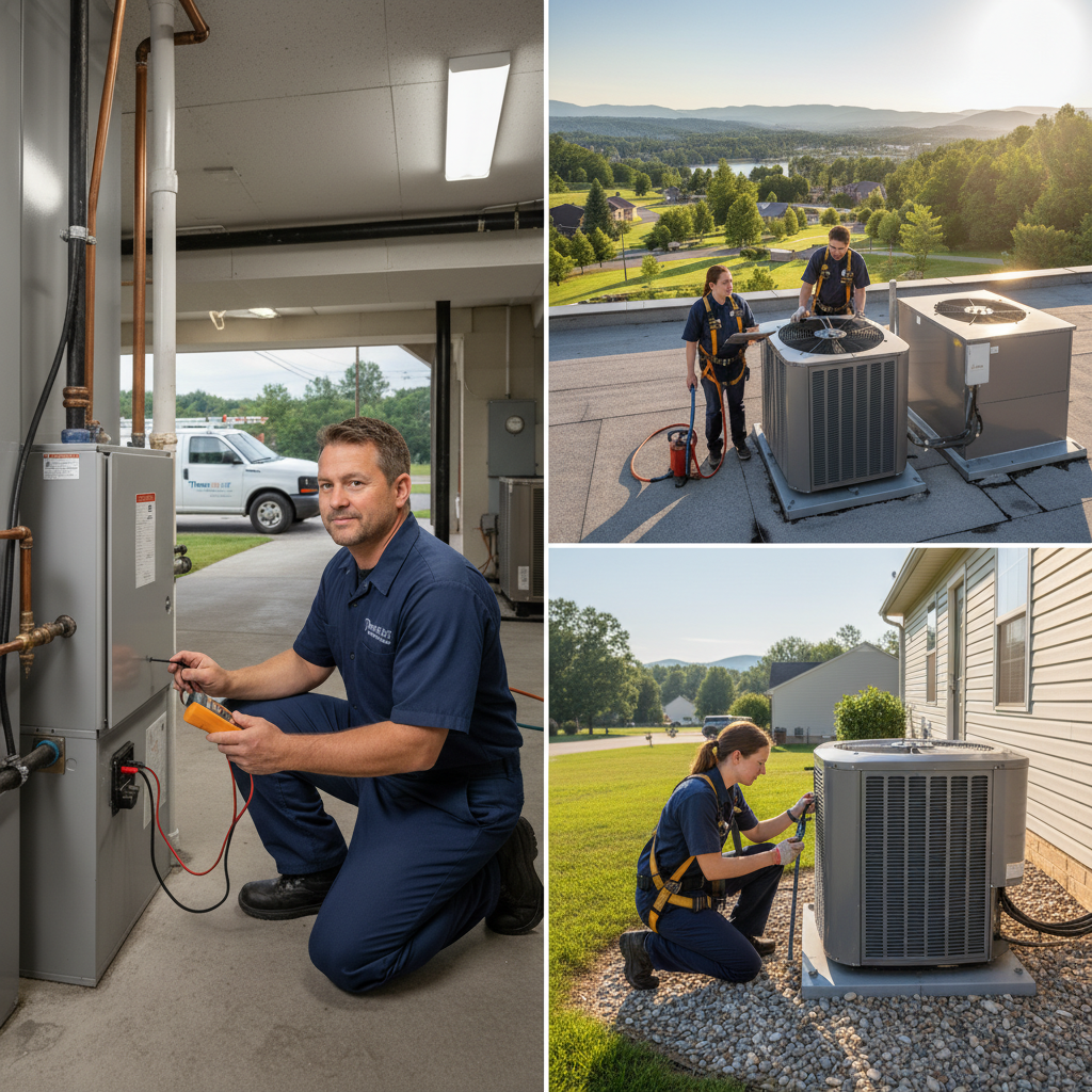 Skilled HVAC technician performing AC maintenance in Jacksboro, Caryville, and LaFollette, TN region.