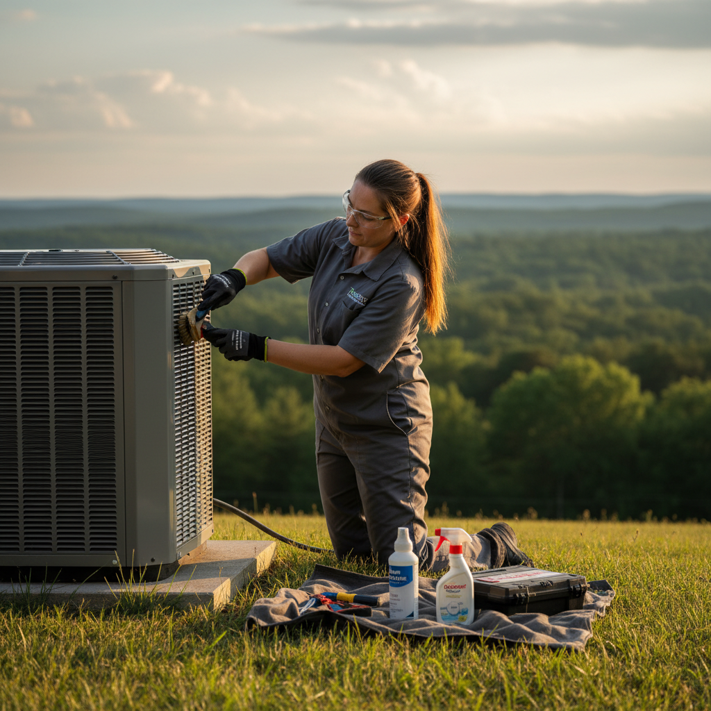 Skilled HVAC technician performing maintenance on an outdoor unit in Caryville, TN for optimal cooling.