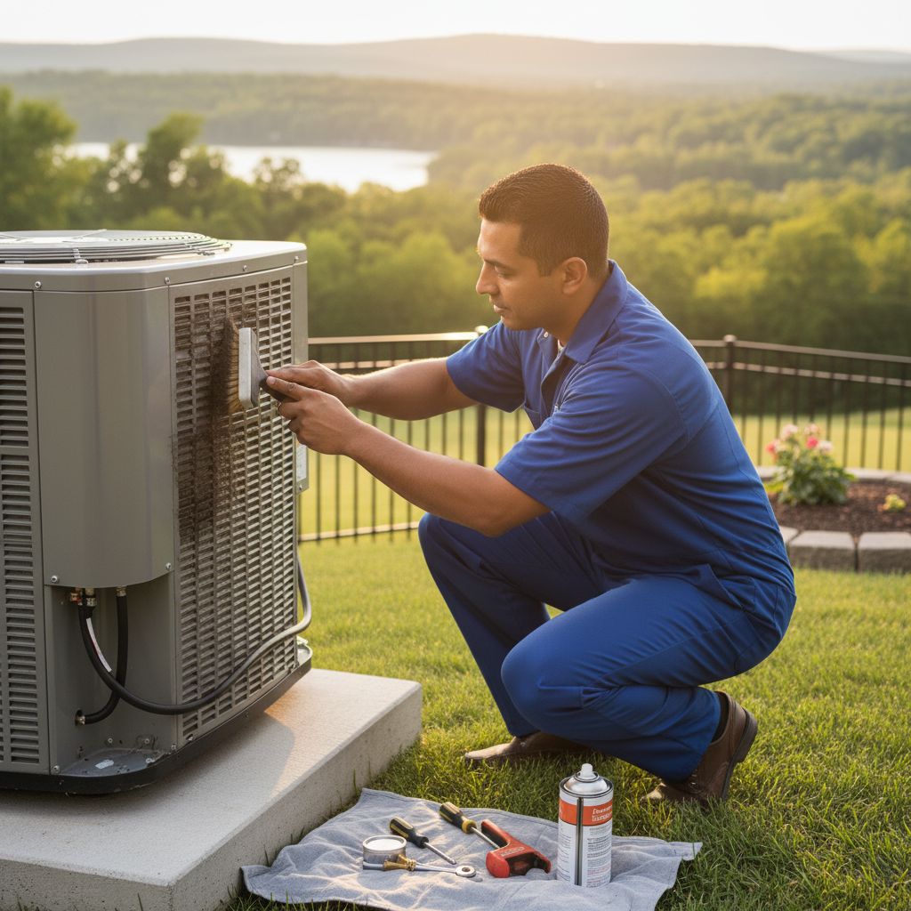 Skilled technician performing air conditioning maintenance in Jacksboro, ensuring cool homes.