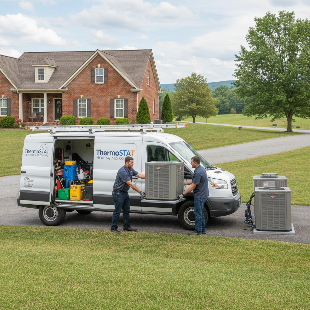 ThermoSTAT team loading a new HVAC system for installation in a home in LaFollette, Jacksboro, Caryville, and Campbell County TN.